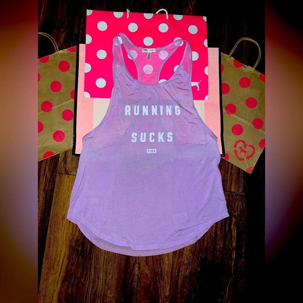 VS PINK Size LARGE Lilac Super Soft Logo Tank.